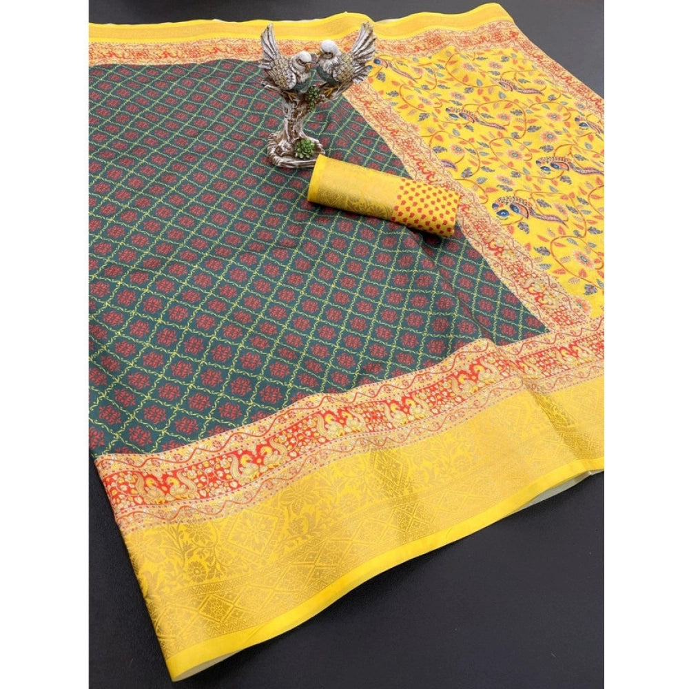 Generic Women's Soft Dola Cotton Printed Saree With Unstitched Blouse 5.5Mtr (Multicolor)