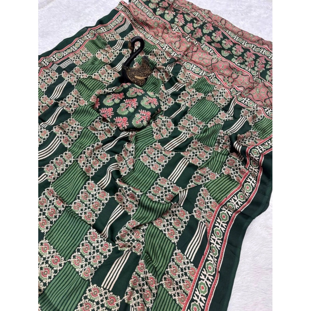 Generic Women's Gajji Soft Silk Printed Saree With Unstitched Blouse 5.5Mtr (Green)