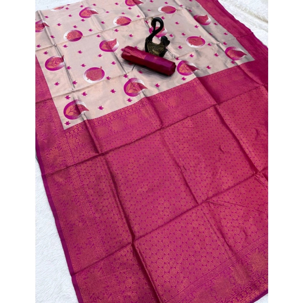 Generic Women's Banarasi Silk Jacquard Work Saree With Unstitched Blouse 5.5Mtr (Pink)