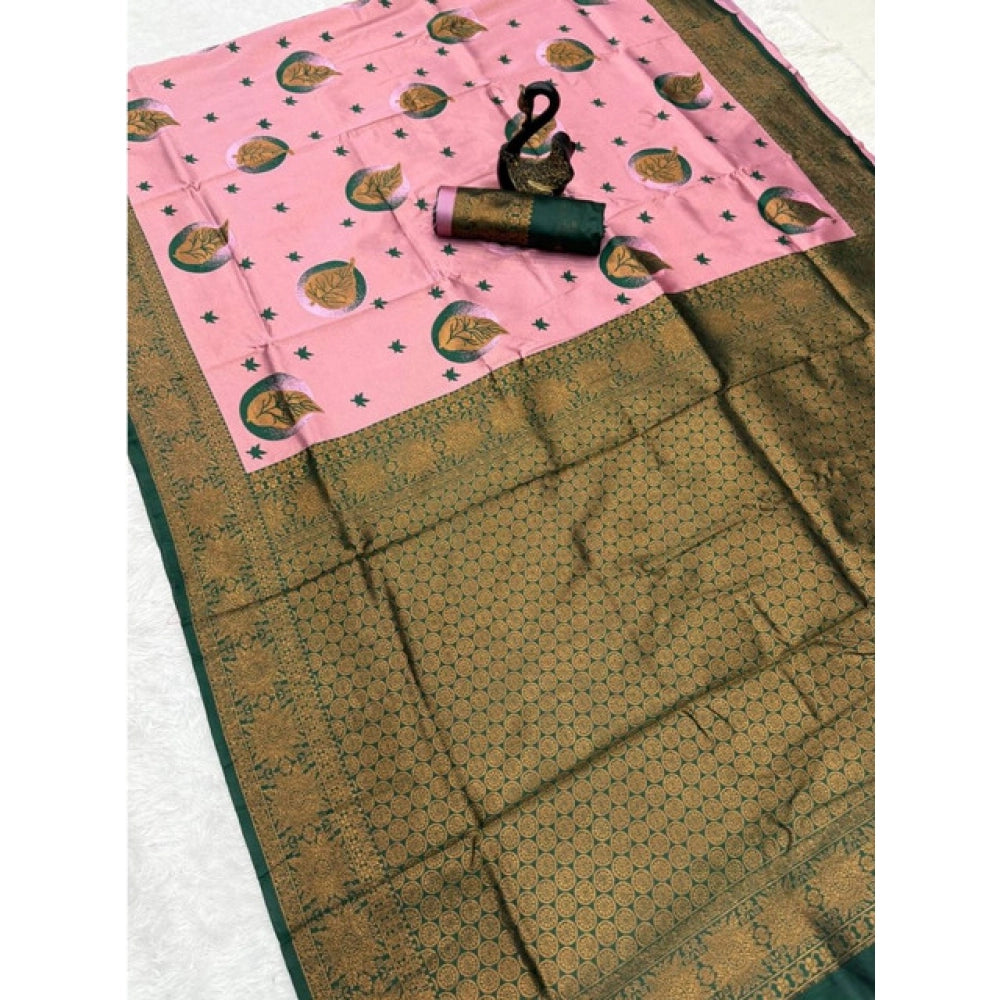 Generic Women's Banarasi Silk Jacquard Work Saree With Unstitched Blouse 5.5Mtr (Light Pink)