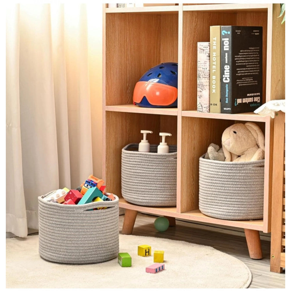 Generic Cotton 9x7 Inch Pack of 3 Storage Basket For Clothes (Gray)