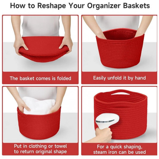 Generic Cotton 9x7 Inch Pack of 3 Storage Basket For Clothes (Red)
