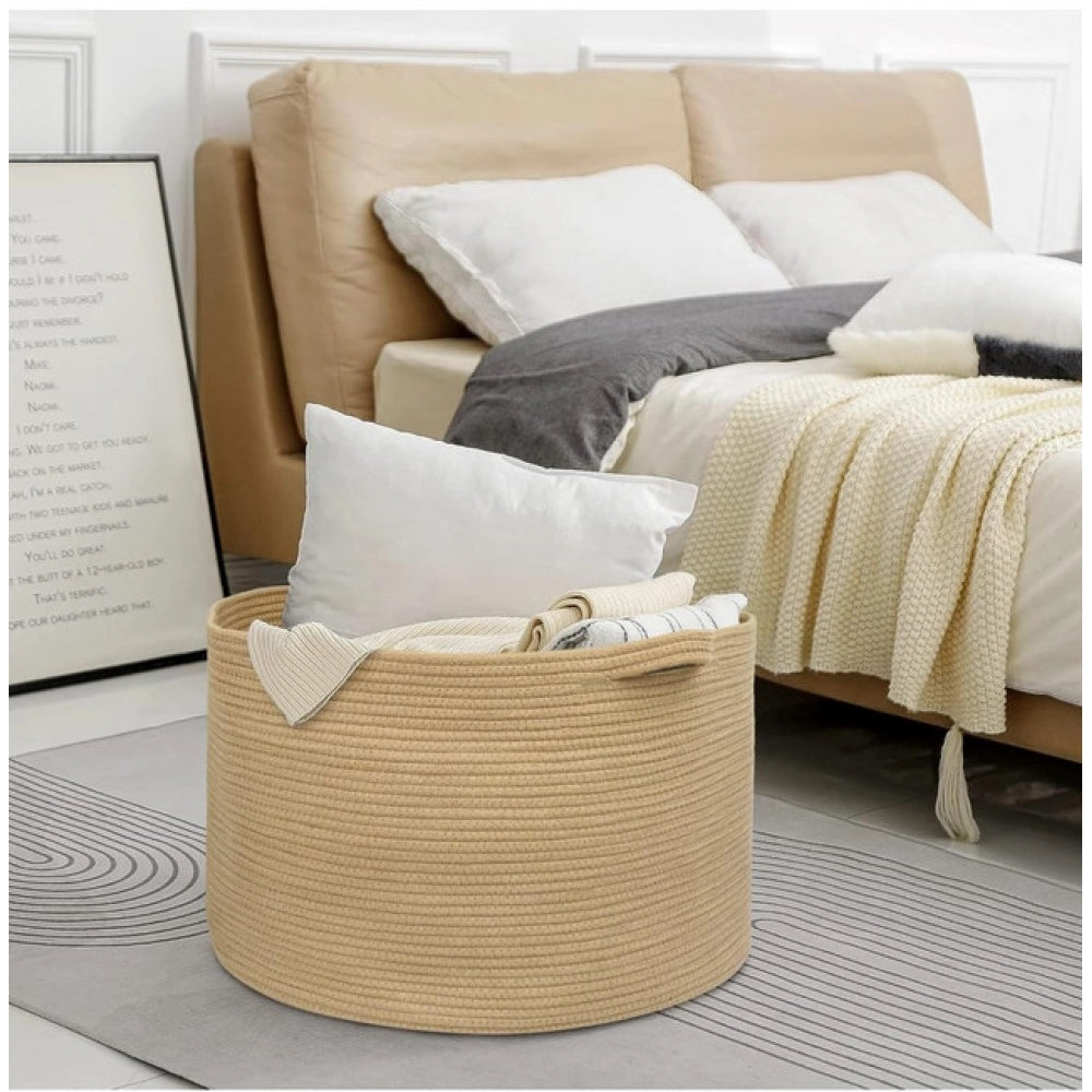 Generic Cotton 14x12 Inch Pack of 1 Storage Basket For Clothes (Beige)