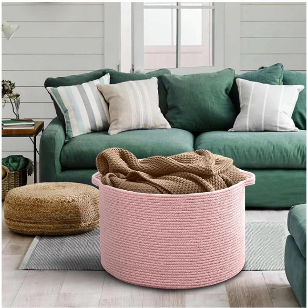 Generic Cotton 14x12 Inch Pack of 1 Storage Basket For Clothes (Pink)