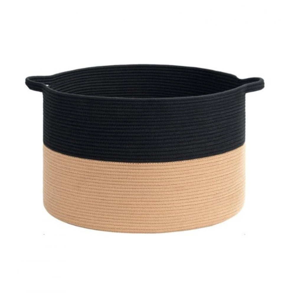 Generic Cotton 16x14 Inch Pack of 1 Storage Basket For Clothes (Black-Beige)