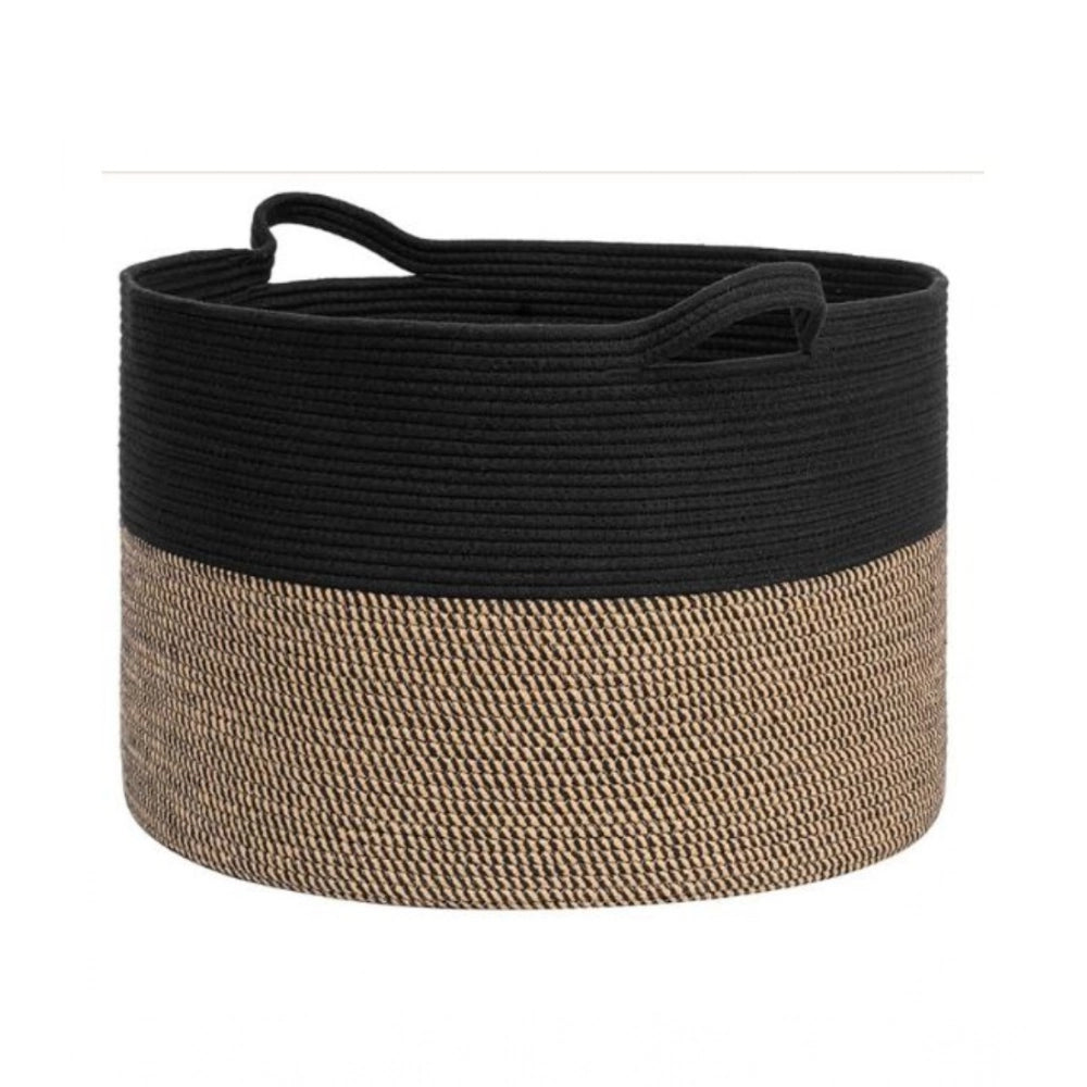 Generic Cotton 16x14 Inch Pack of 1 Storage Basket For Clothes (Black- Beige Black)