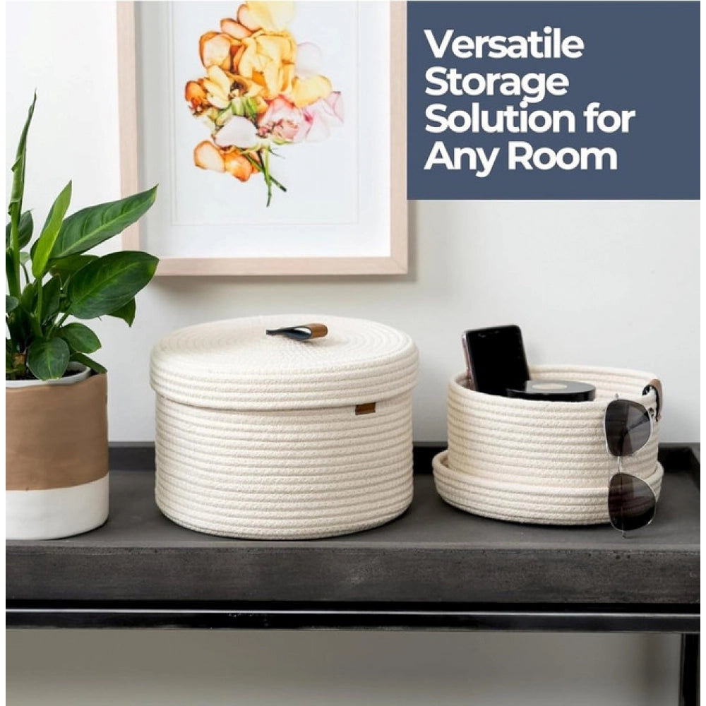 Generic Cotton 2 Pcs Set Roti Box Storage Basket With Lid (White)