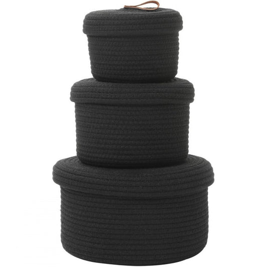 Generic Cotton 3 Pcs Set Roti Box Storage Basket With Lid (Black)