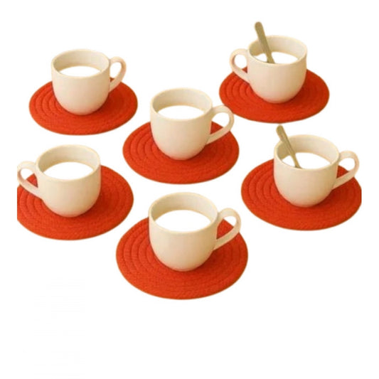 Generic Cotton 6 Pcs Set Tea Coaster 6 Pcs Set (Red)