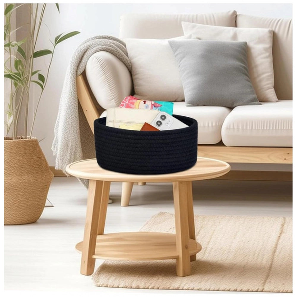 Generic Cotton 8x3 Inch Round 1 Pcs Bedside Organizer (Black)