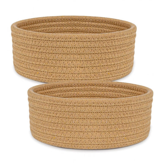 Generic Cotton 8x3 Inch Round 2 Set Bedside Organizer (Beige)