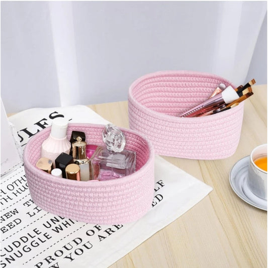Generic Cotton 8x3 Inch Round 2 Set Bedside Organizer (Pink)