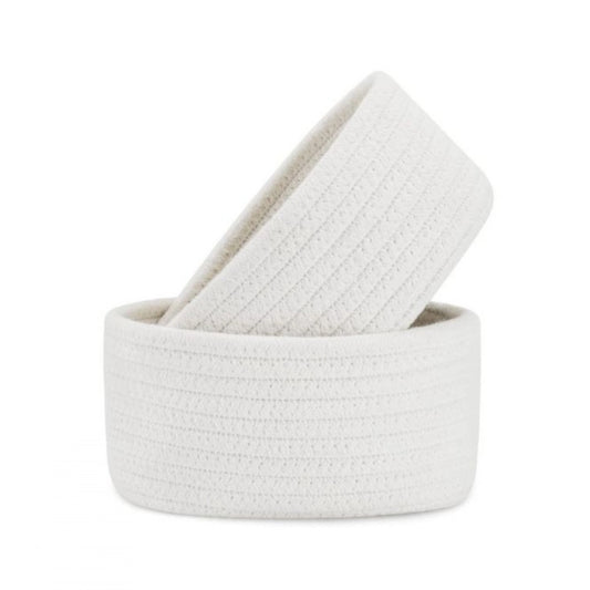 Generic Cotton 8x3 Inch Round 2 Set Bedside Organizer (White)