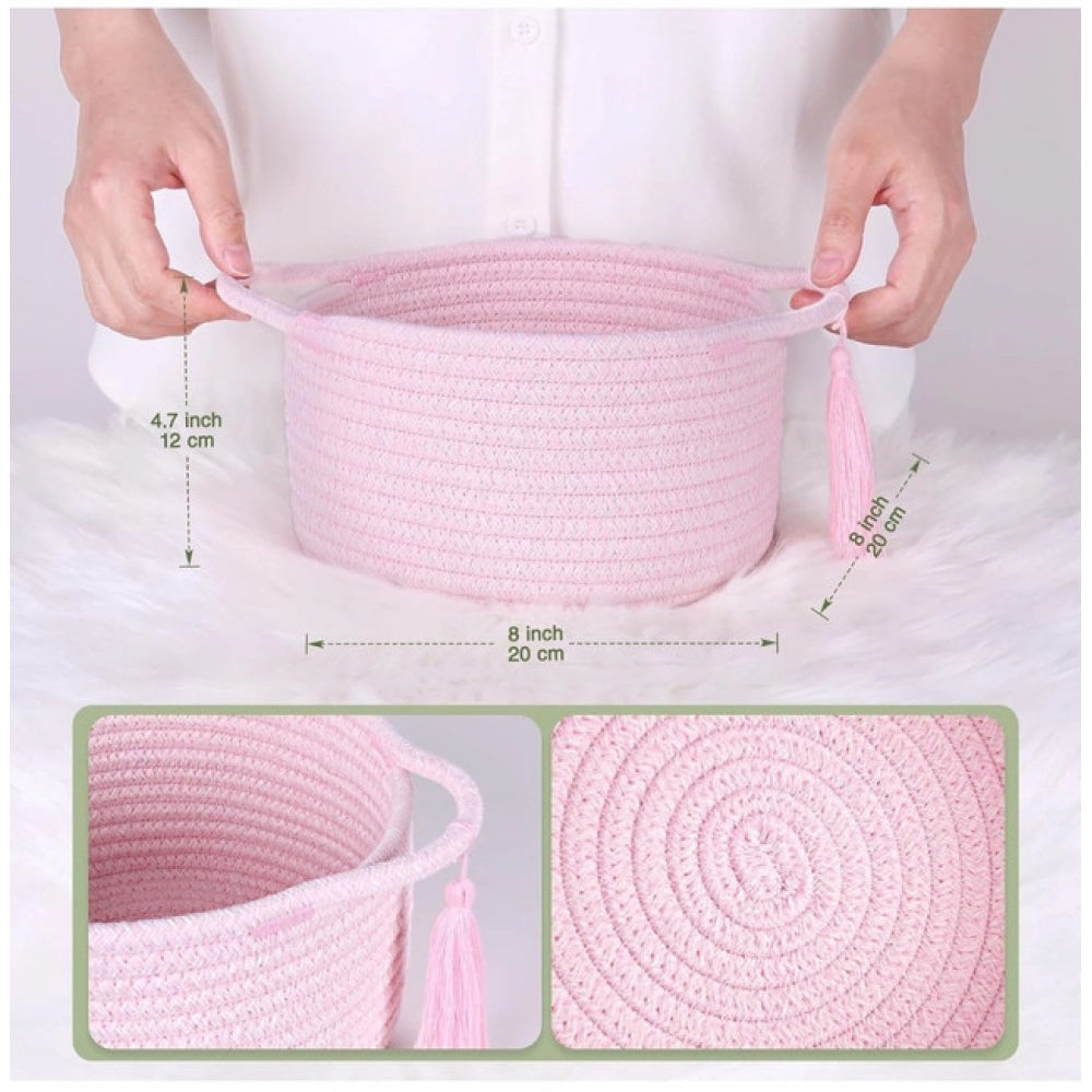 Generic Cotton 8x4 Inch Round 2 Set With Jhalar Bedside Organizer (Pink)