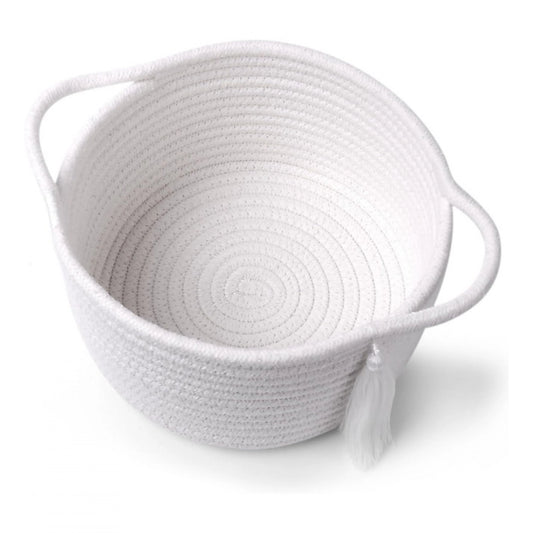 Generic Cotton 8x4 Inch Round 2 Set With Jhalar Bedside Organizer (White)