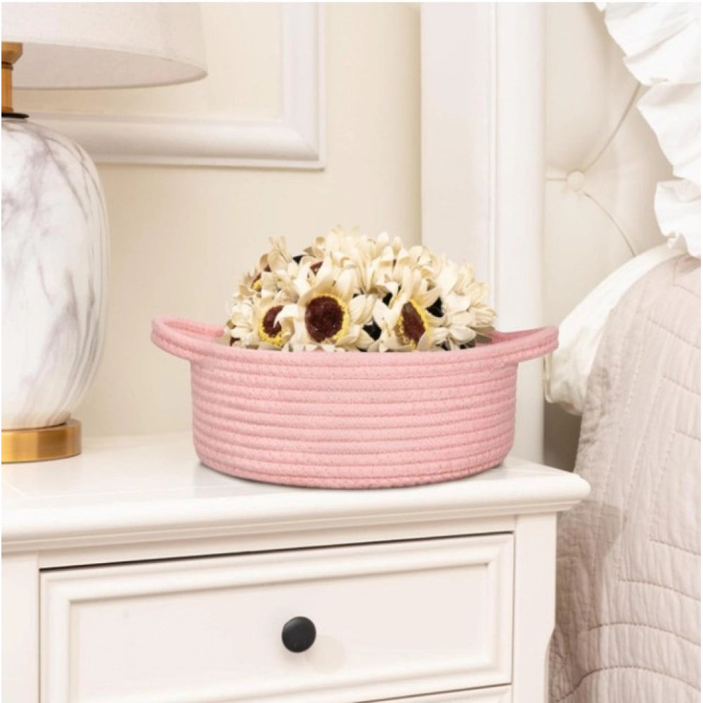 Generic Cotton 8x3 Inch Round Bedside Organizer (Pink)
