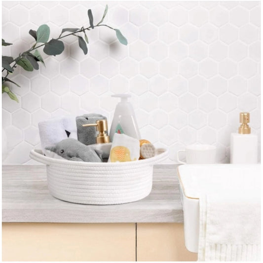 Generic Cotton 8x3 Inch Round Bedside Organizer (White)