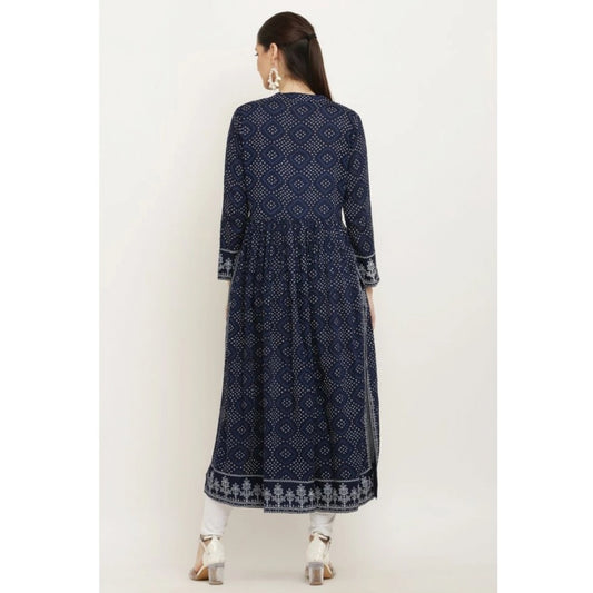 Generic Women's Casual Rayon Full sleeve Kurti (Blue)