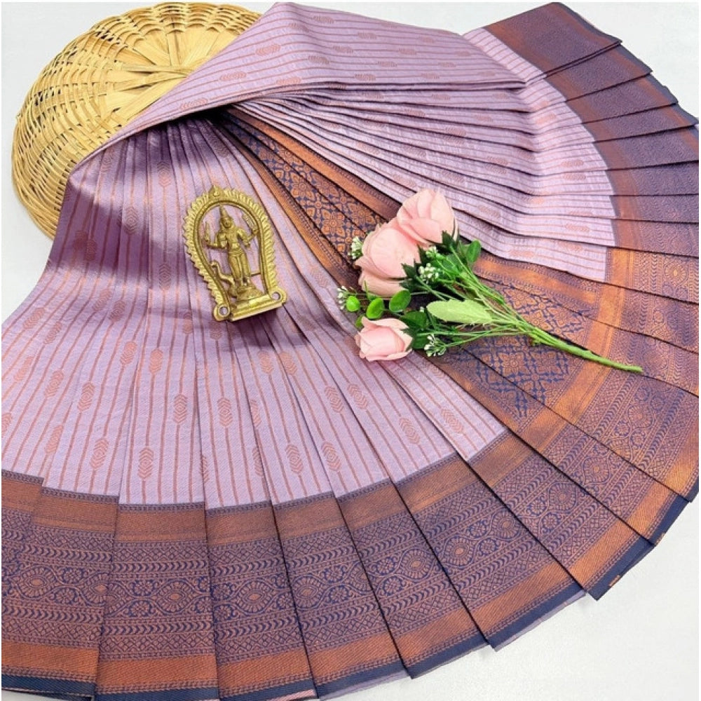 Generic Women's Soft Silk Printed Saree With Unstitched Blouse 5.5Mtr (Lavender)