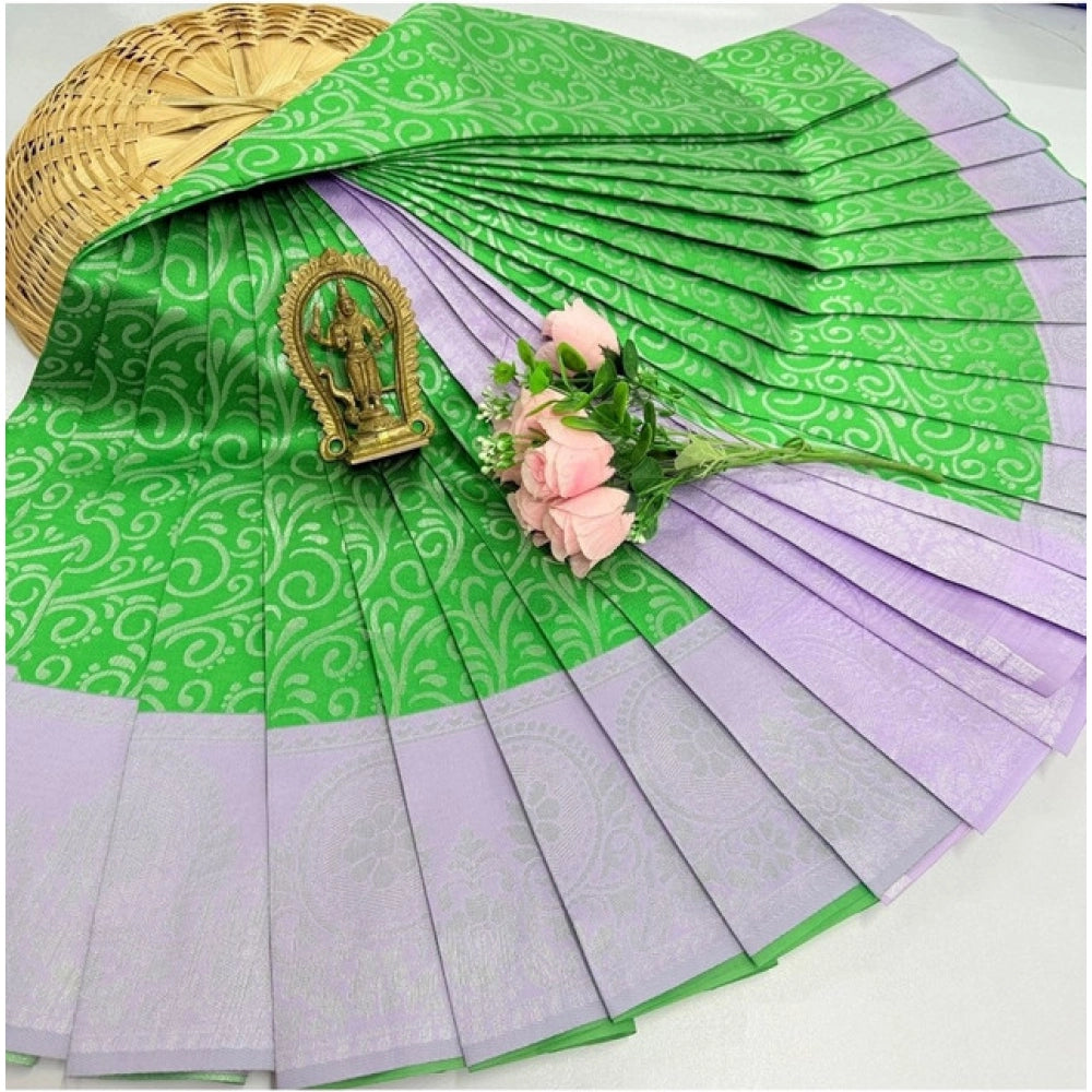 Generic Women's Soft Silk Printed Saree With Unstitched Blouse 5.5Mtr (Light Green)