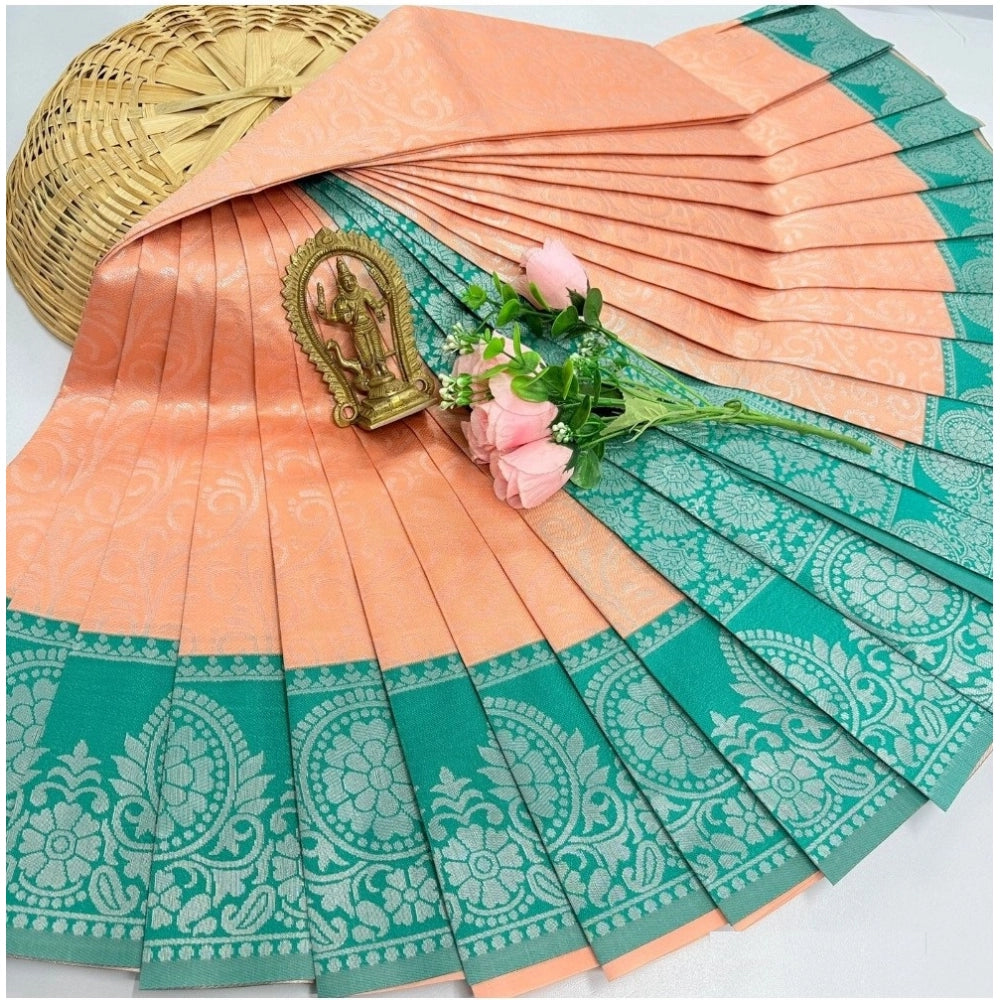 Generic Women's Soft Silk Printed Saree With Unstitched Blouse 5.5Mtr (Orange)