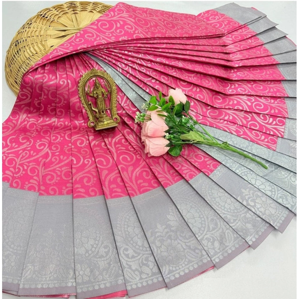 Generic Women's Soft Silk Printed Saree With Unstitched Blouse 5.5Mtr (Mejentha)