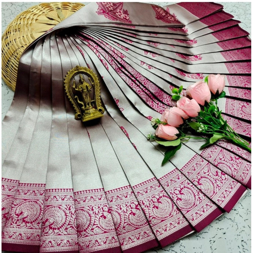 Generic Women's Soft Silk Printed Saree With Unstitched Blouse 5.5Mtr (Silver Brown)