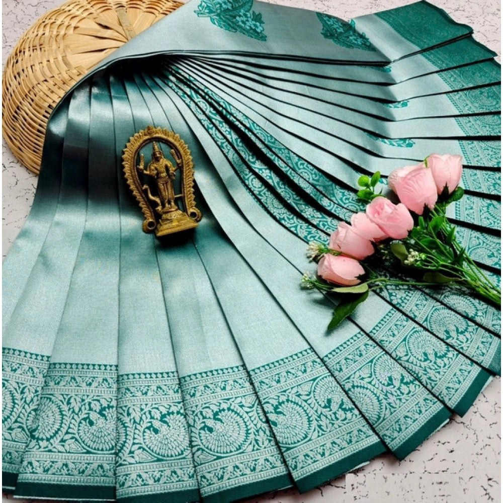 Generic Women's Soft Silk Printed Saree With Unstitched Blouse 5.5Mtr (Green)
