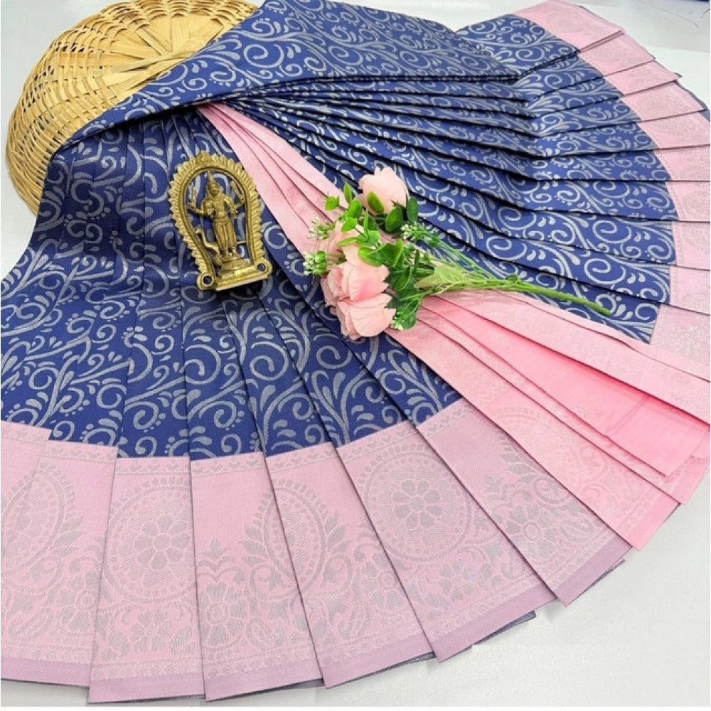 Generic Women's Soft Silk Printed Saree With Unstitched Blouse 5.5Mtr (Violet Blue)