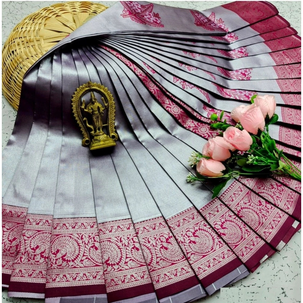 Generic Women's Soft Silk Printed Saree With Unstitched Blouse 5.5Mtr (Dark Grey)