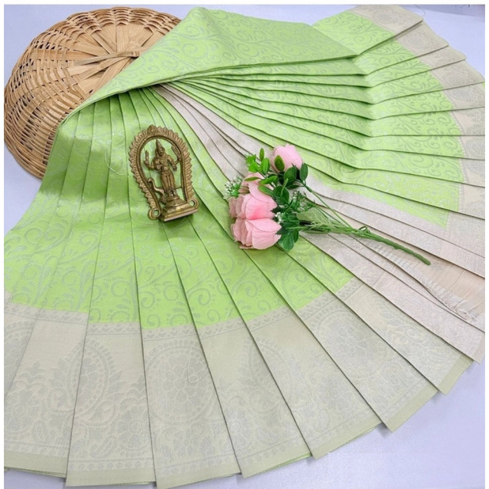 Generic Women's Soft Silk Printed Saree With Unstitched Blouse 5.5Mtr (Pista Green)