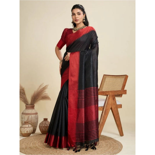 Generic Women's Raw_Silk Woven Saree With Unstitched Blouse 5.5Mtr (Black)