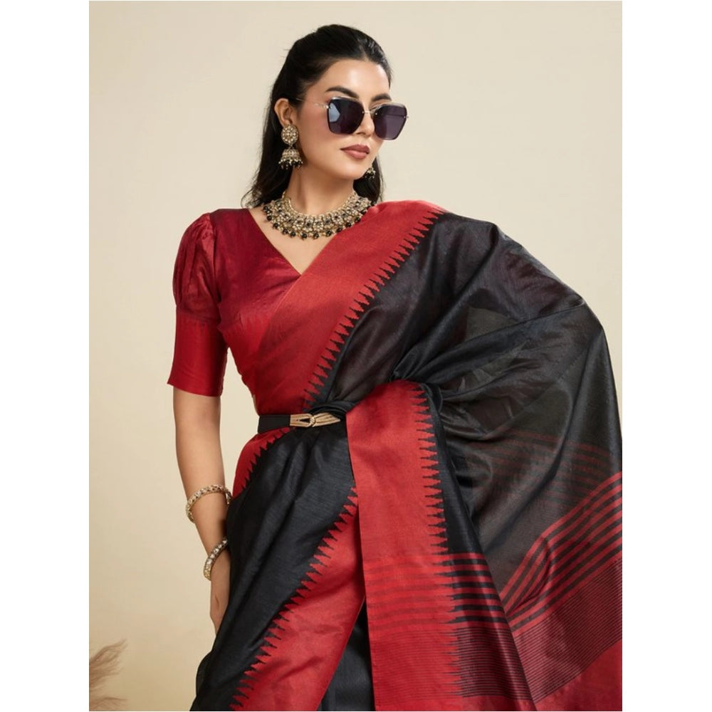 Generic Women's Raw_Silk Woven Saree With Unstitched Blouse 5.5Mtr (Black)