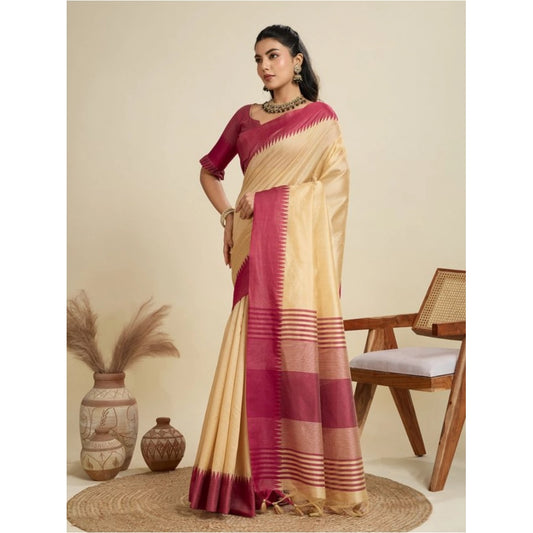 Generic Women's Raw_Silk Woven Saree With Unstitched Blouse 5.5Mtr (Beige)