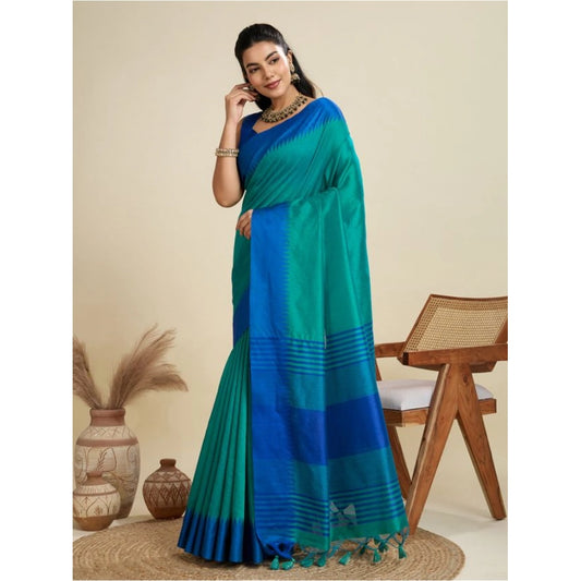 Generic Women's Raw_Silk Woven Saree With Unstitched Blouse 5.5Mtr (Aqua_Blue)