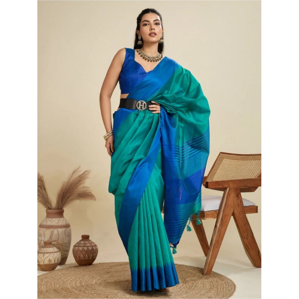 Generic Women's Raw_Silk Woven Saree With Unstitched Blouse 5.5Mtr (Aqua_Blue)