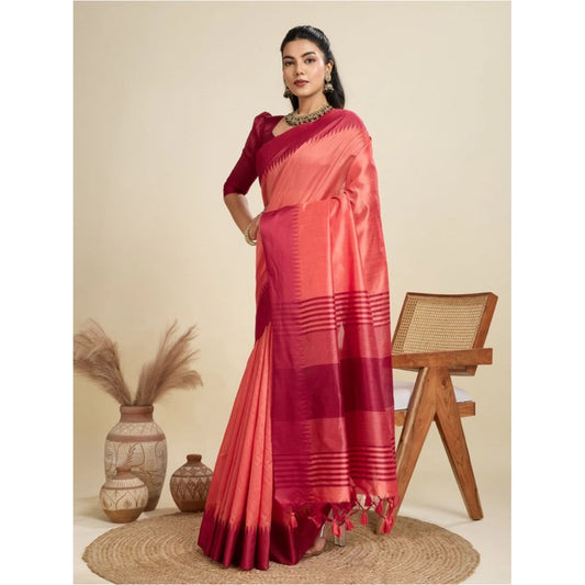 Generic Women's Raw_Silk Woven Saree With Unstitched Blouse 5.5Mtr (Peach)
