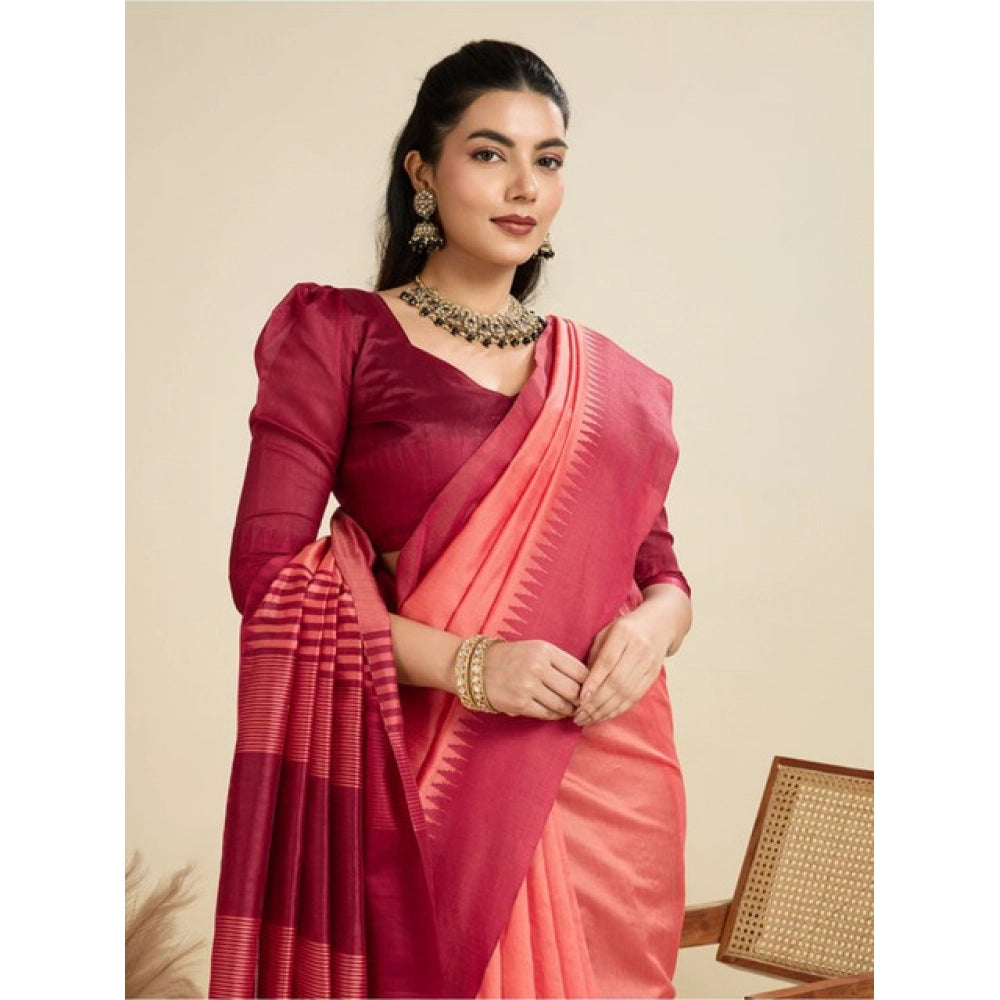 Generic Women's Raw_Silk Woven Saree With Unstitched Blouse 5.5Mtr (Peach)