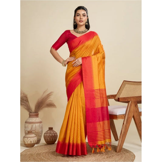 Generic Women's Raw_Silk Woven Saree With Unstitched Blouse 5.5Mtr (Mustard)
