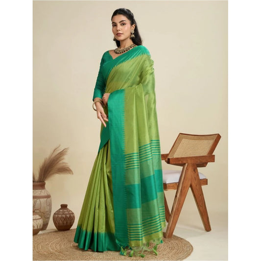 Generic Women's Raw_Silk Woven Saree With Unstitched Blouse 5.5Mtr (Parrot_Green)