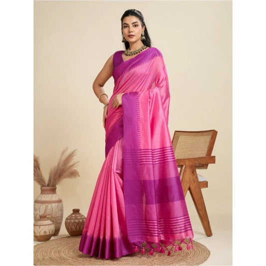 Generic Women's Raw_Silk Woven Saree With Unstitched Blouse 5.5Mtr (Pink)