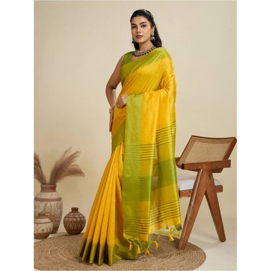 Generic Women's Raw_Silk Woven Saree With Unstitched Blouse 5.5Mtr (Yellow)