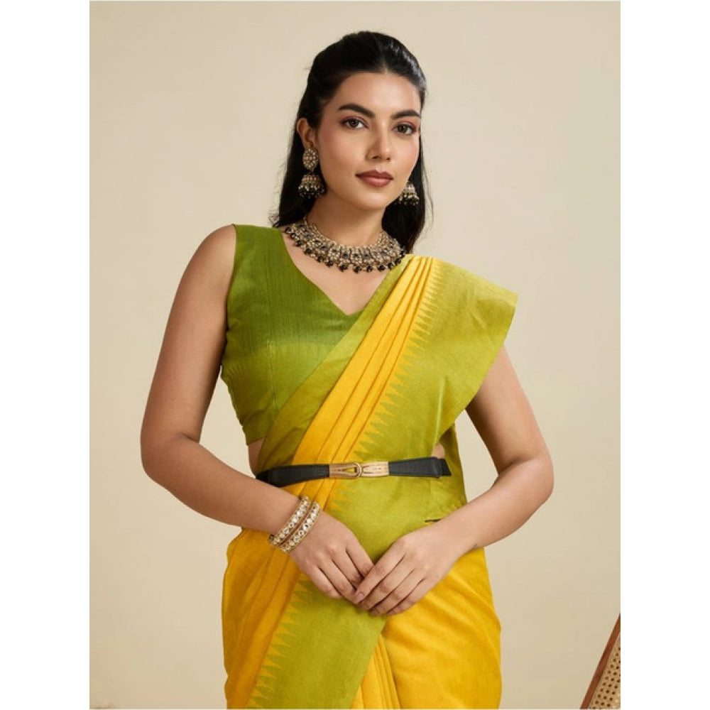 Generic Women's Raw_Silk Woven Saree With Unstitched Blouse 5.5Mtr (Yellow)