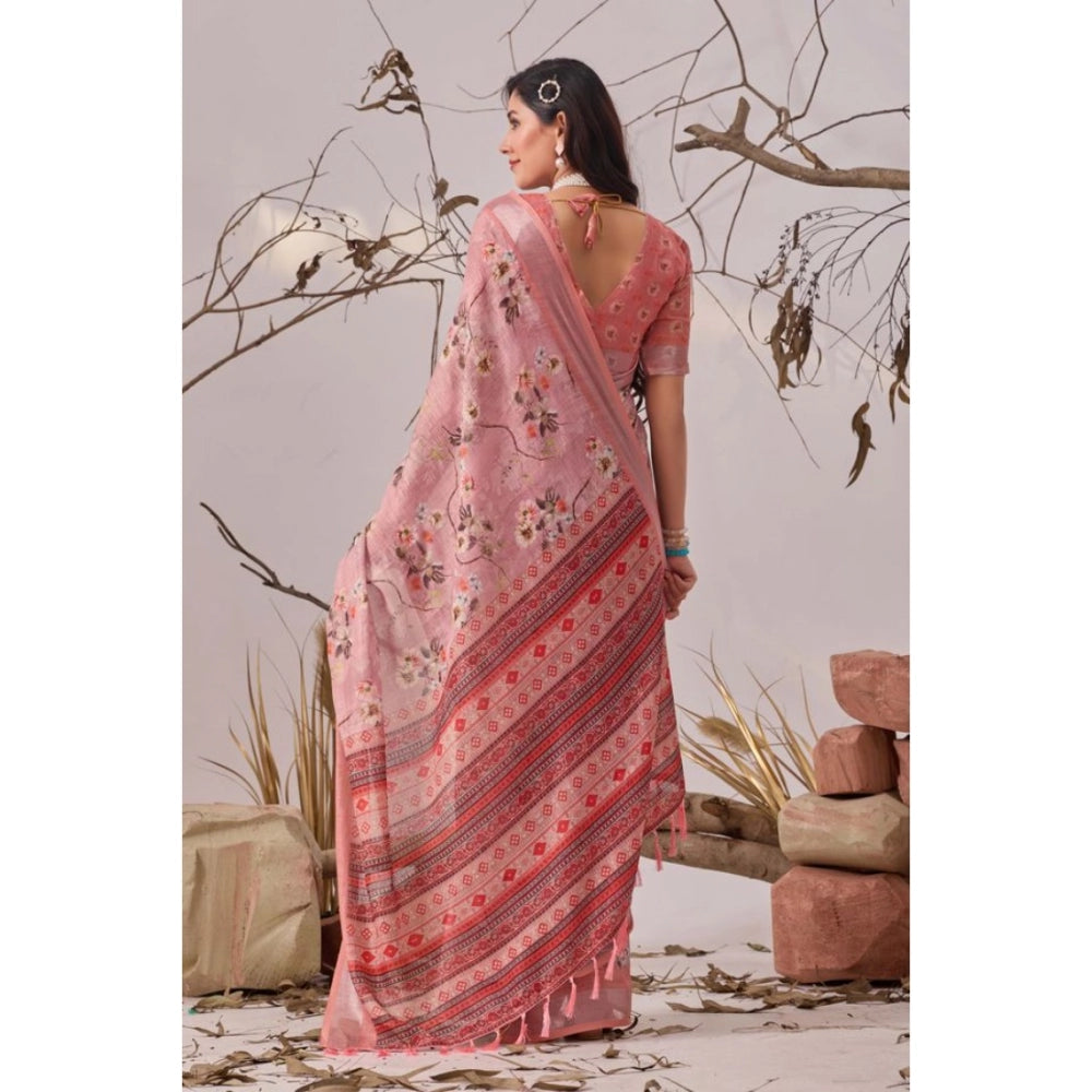 Generic Women's Faux_Linen Printed Saree With Unstitched Blouse 5.5Mtr (Mauve)