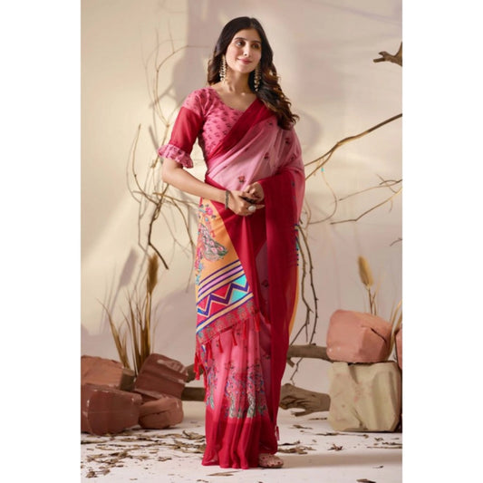 Generic Women's Georgette Printed Saree With Unstitched Blouse 5.5Mtr (Light_Pink)
