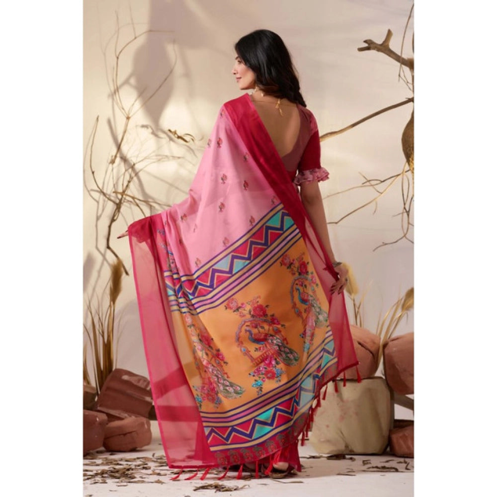 Generic Women's Georgette Printed Saree With Unstitched Blouse 5.5Mtr (Light_Pink)