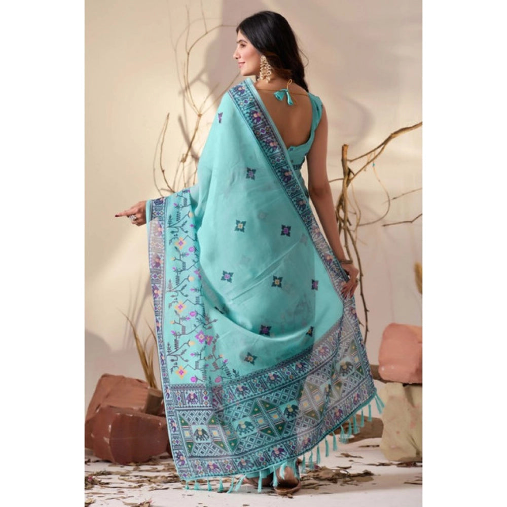 Generic Women's Georgette Printed Saree With Unstitched Blouse 5.5Mtr (Aqua_Blue)