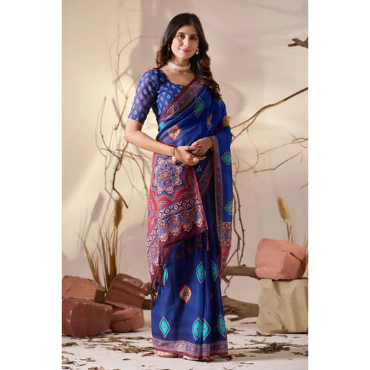 Generic Women's Georgette Printed Saree With Unstitched Blouse 5.5Mtr (Blue)