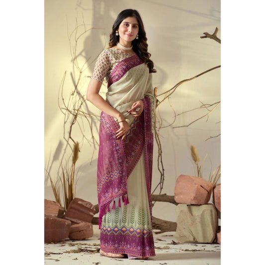 Generic Women's Georgette Printed Saree With Unstitched Blouse 5.5Mtr (Light_Green)