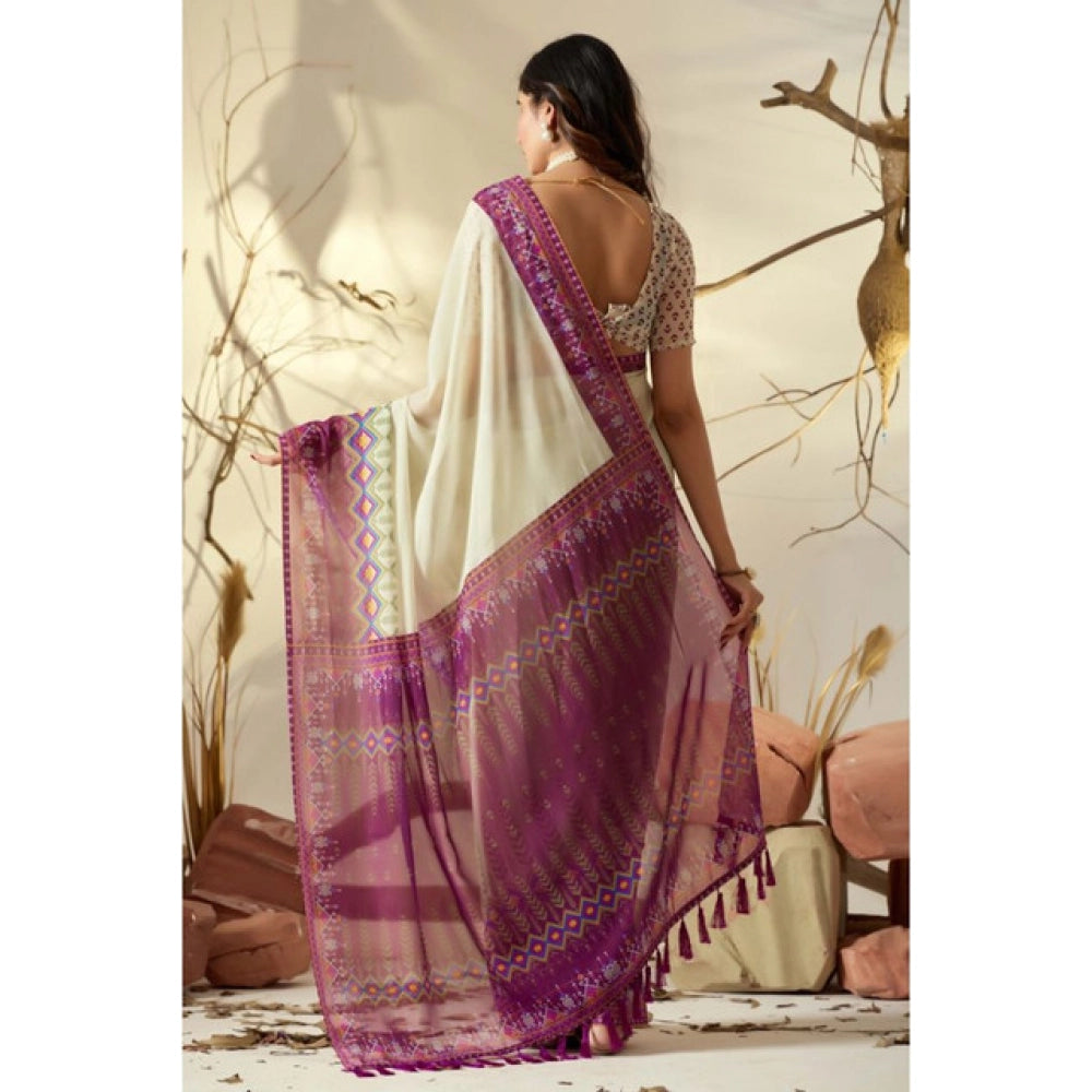 Generic Women's Georgette Printed Saree With Unstitched Blouse 5.5Mtr (Light_Green)